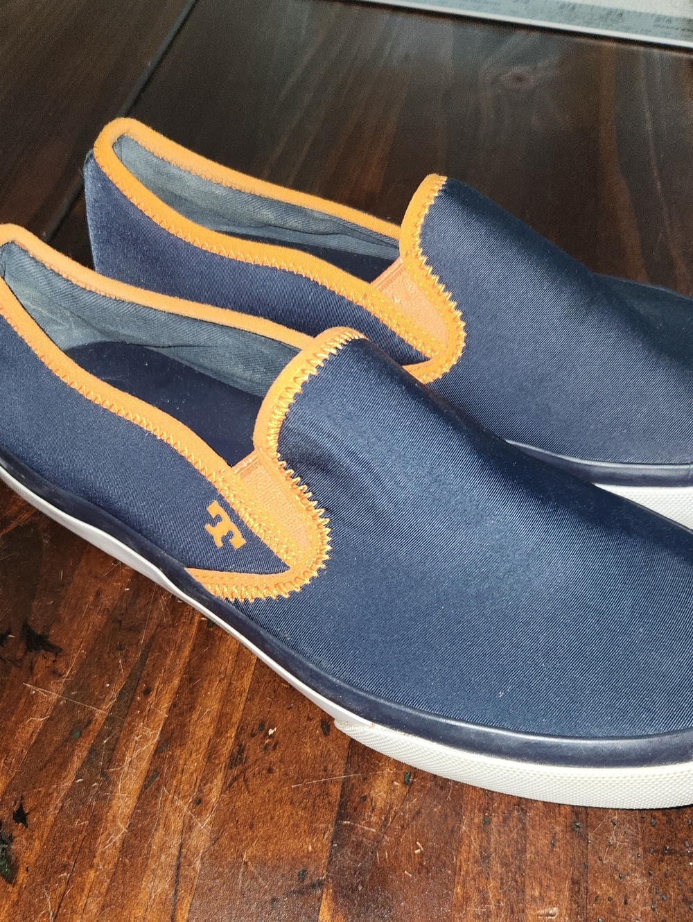 Tory Burch Navy Blue Orange Neoprene Slip On Shoe Women’s Sz 7